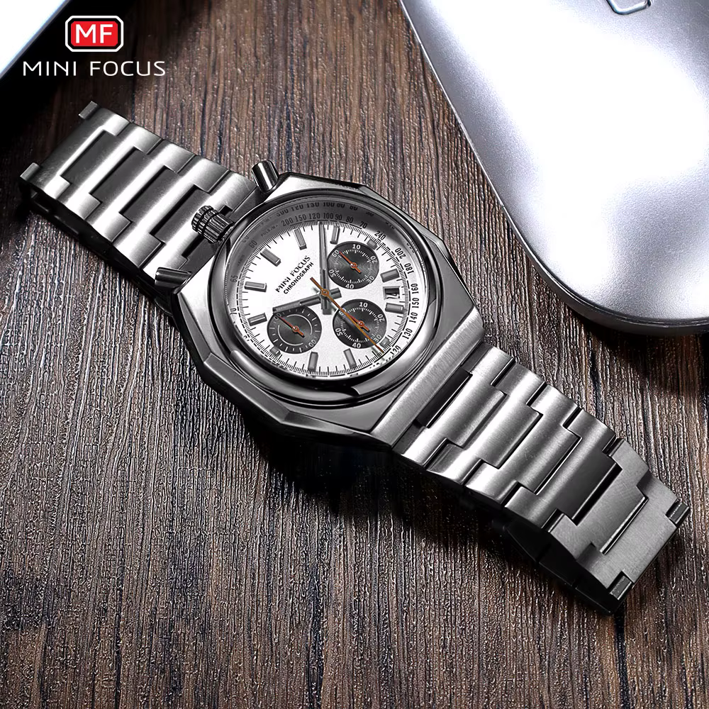MINI FOCUS chronographe montre à Quartz pour hommes mode étanche montre-bracelet lumineuse avec calendrier bracelet en acier inoxydable 0601