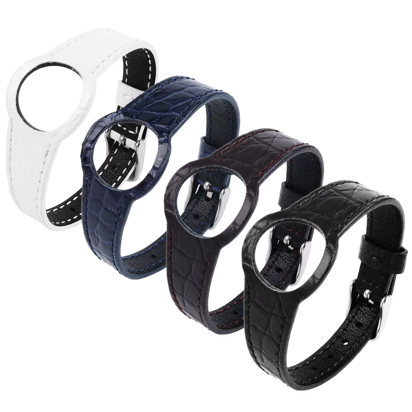 Bracelet de montre en cuir de crocodile avec boucle en acier argenté