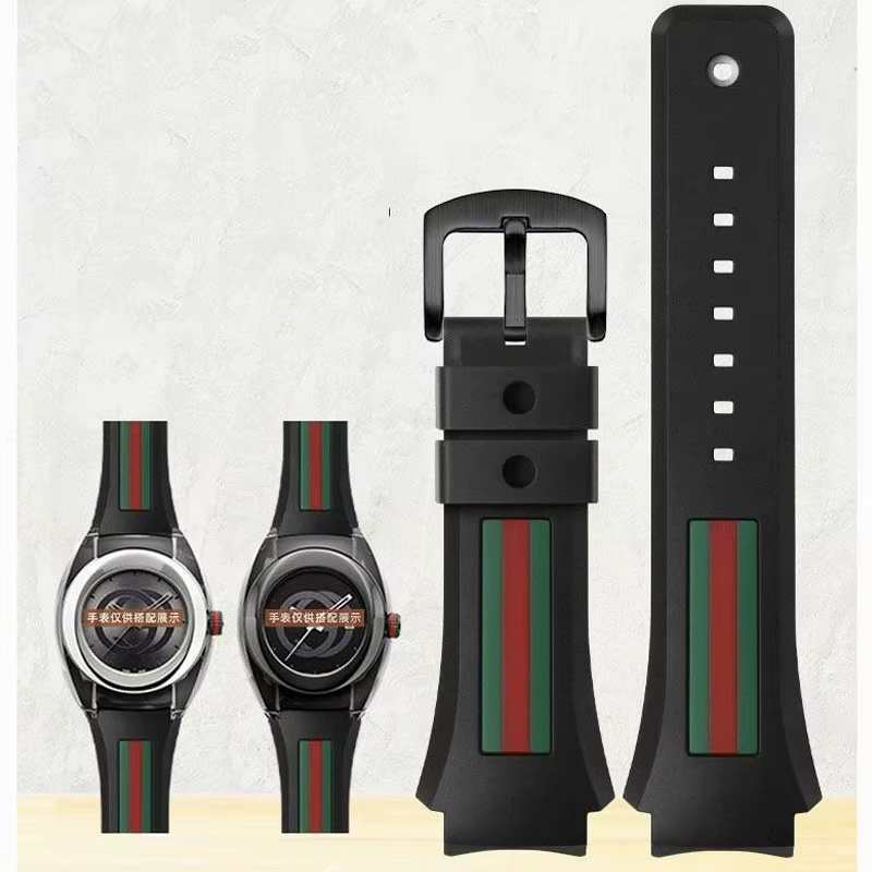 Pour Gucci YA137/YA137107A Bracelet de montre en caoutchouc dédié Port saillant étanche homme noir