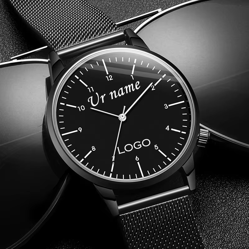 Montre-bracelet personnalisée avec gravure gratuite de votre nom, logo ou texte, pour homme et femme, résistante à l'eau 3 ATM, montre-bracelet sur mesure