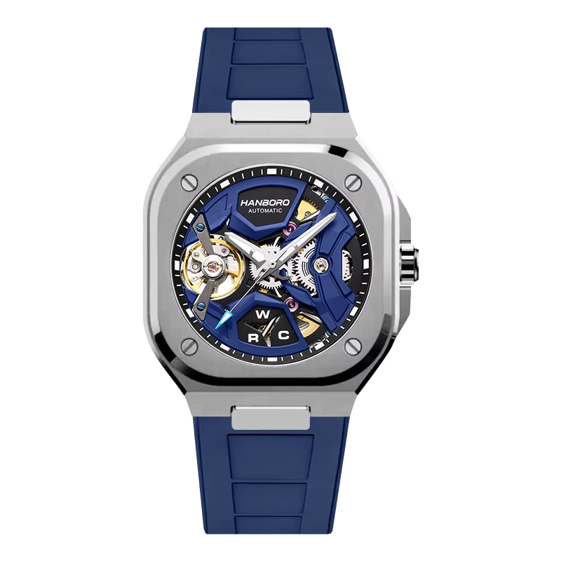 Montre mécanique automatique carrée HANBORO pour homme, montre de mode