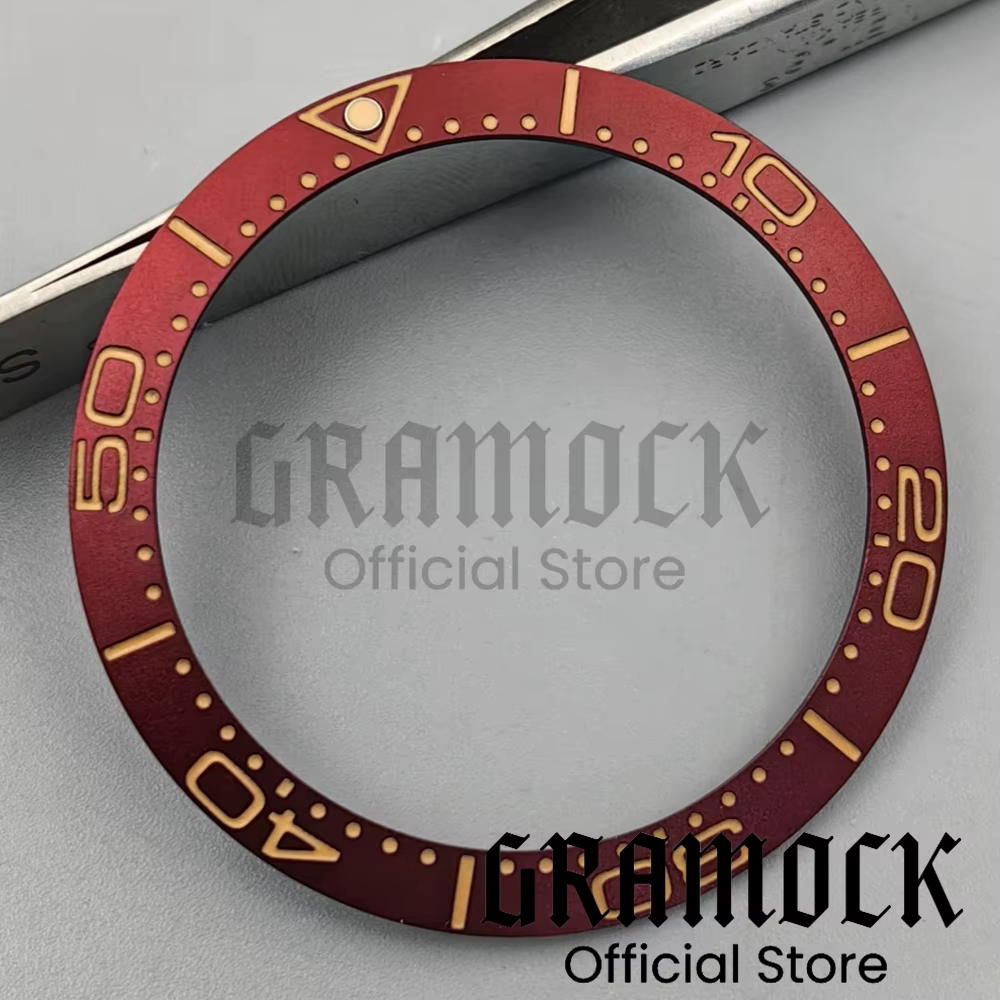 Gramock Vintage 38mm aluminium brossé bordeaux rouge vert montre lunette Lume Fit 41mm boîtier
