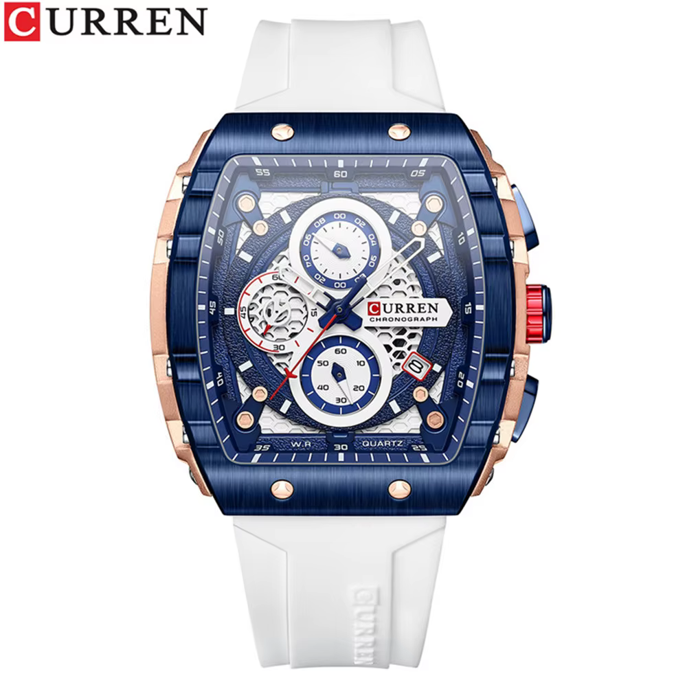 CURREN montre-bracelet étanche chronographe hommes montre haut de gamme de luxe blanc Silicone Original mâle horloge tout clair bas prix 8442