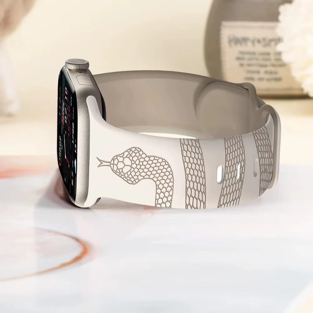Nouveau bracelet en silicone gravé motif serpent pour Apple Watch 44mm 42 46 38 49 40 41 45mm
