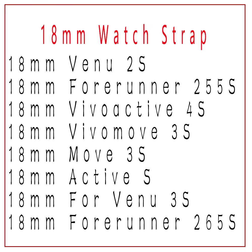 Bracelet de montre 18MM pour Garmin Forerunner Venu 2S 255S 265S Vivoactive 4S Vivomove 3S