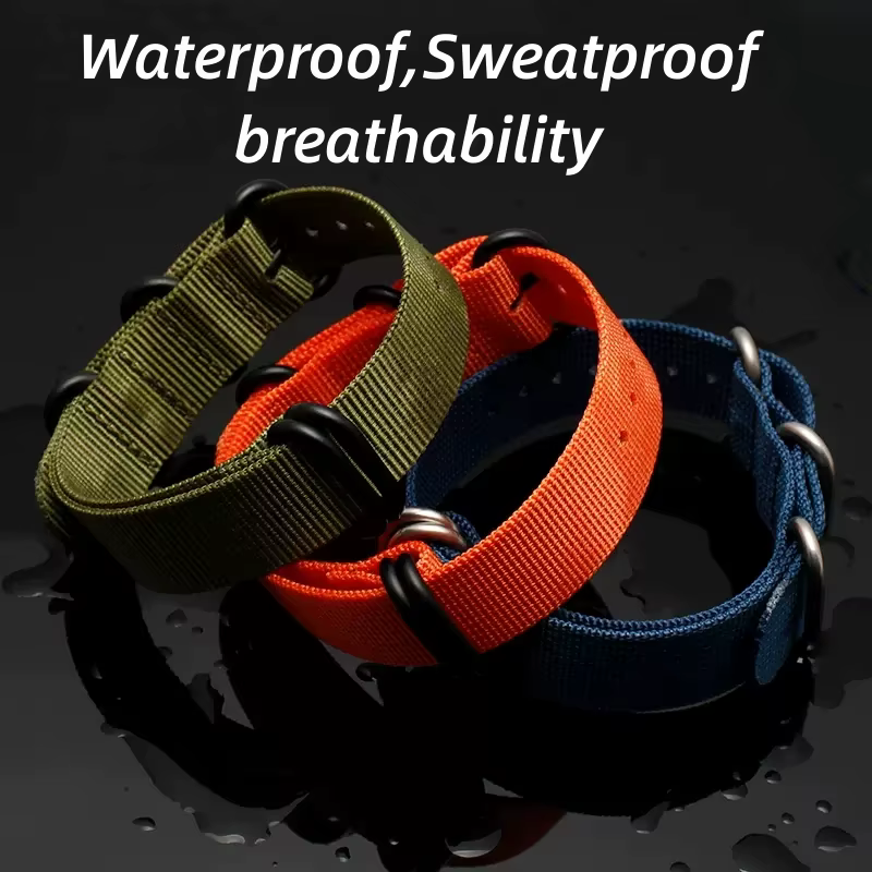 Bracelet de montre en toile de Nylon otan pour ceinture de montre intelligente bleu vert noir Bracelet 5 boucle d'anneau 18 20mm 22 24mm accessoire de qualité supérieure