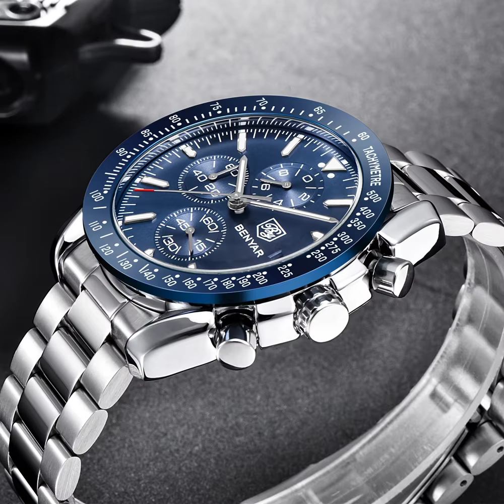 Hommes montre BENYAR Top marque de luxe en acier affaires