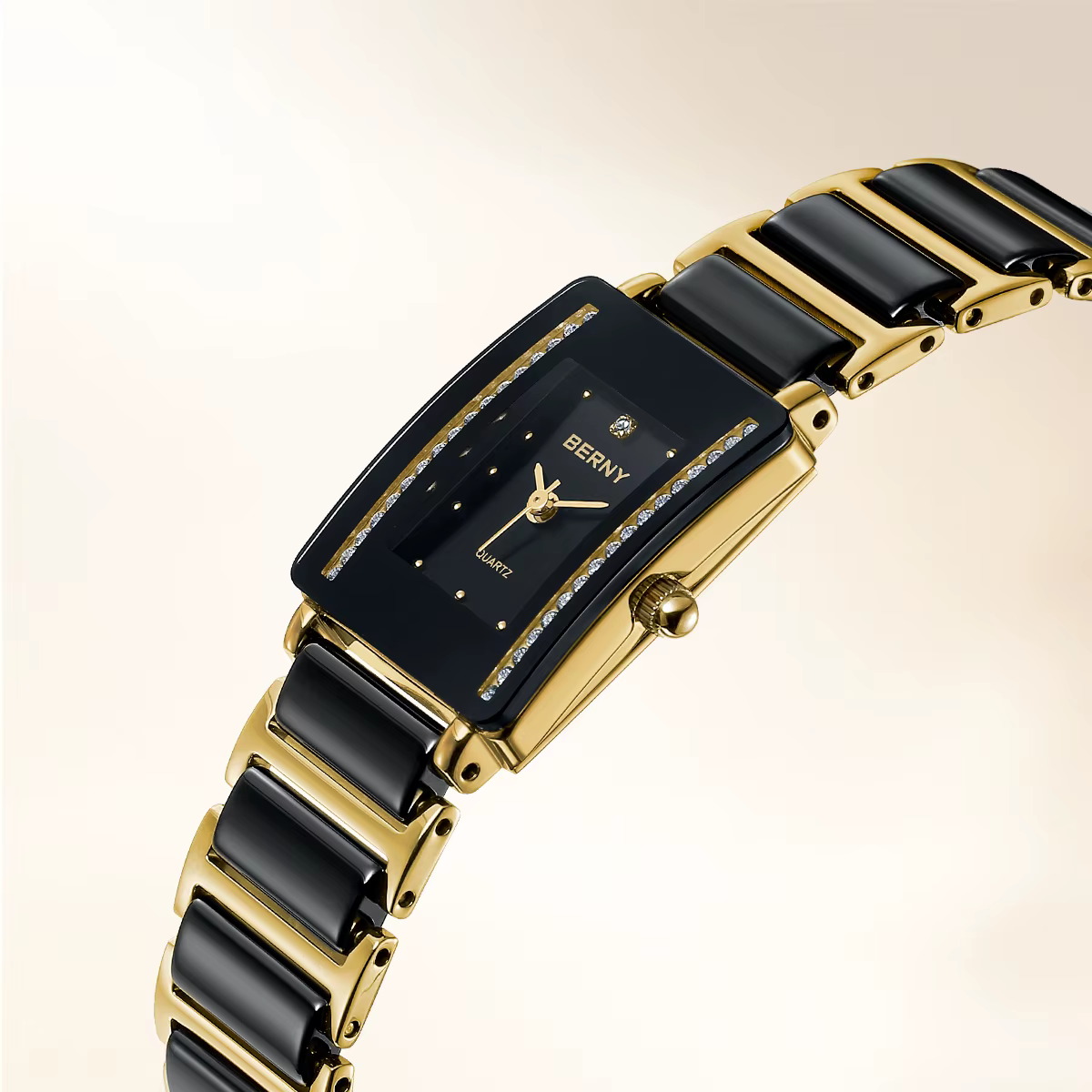 BERNY céramique Quartz femmes montre mode Rectangle hommes/femmes montre-Bracelet de luxe diamant or Couple montres