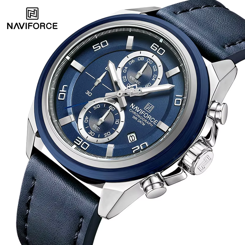 NAVIFORCE marque montres pour hommes bracelet en cuir véritable chronographe Quartz affichage de la Date montre-bracelet Sport étanche mâle cadeau horloge