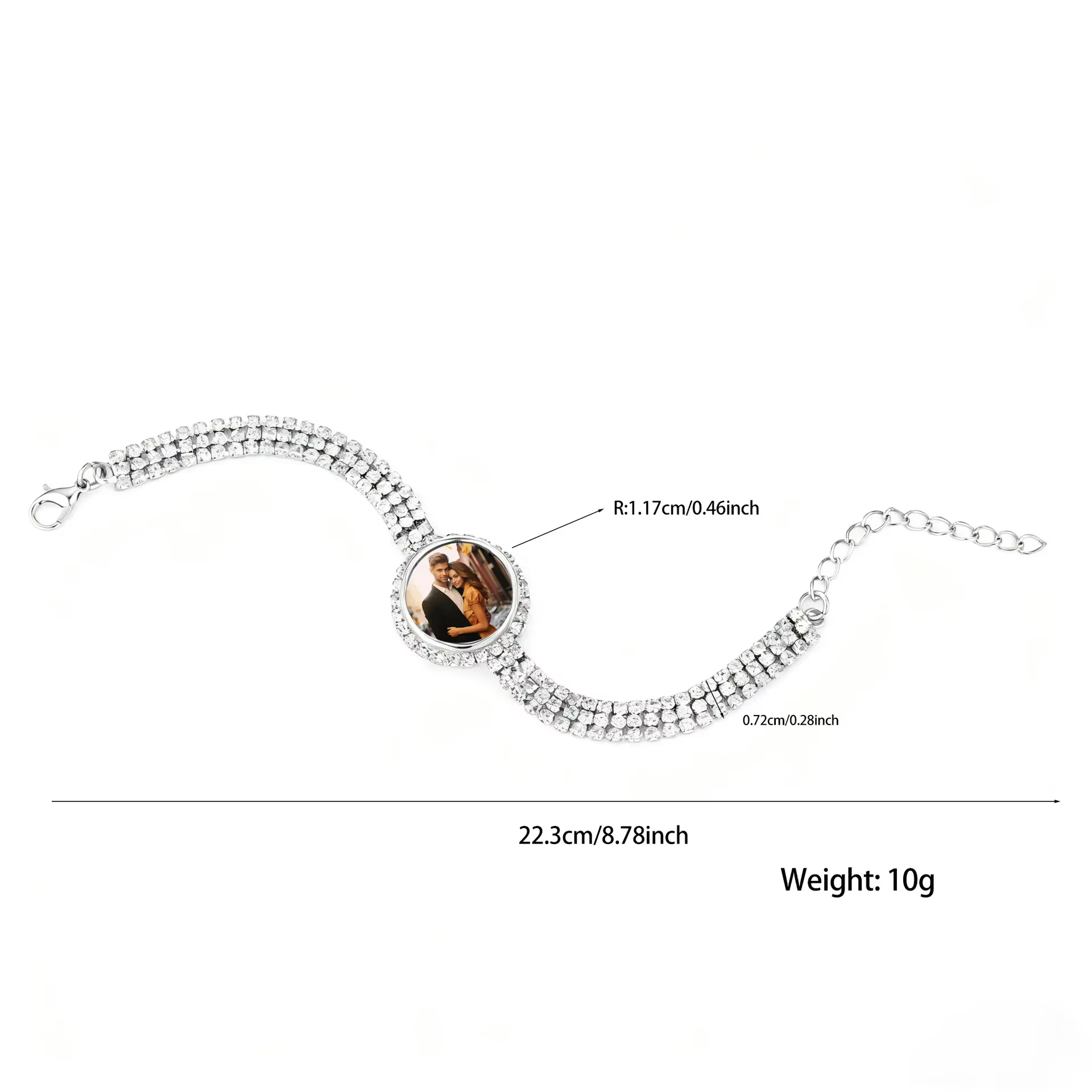 Bracelet personnalisé avec photo et strass pour femme, bijou personnalisé avec image de famille ou de couple, souvenir cadeau pour anniversaire