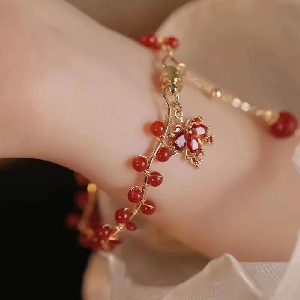 Bracelet Magnétique en Perles de Clip Rouge pour Femme