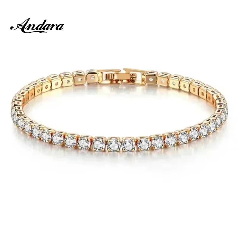 Bracelet tennis en argent sterling 925 plaqué or rose, serti de cristaux étincelants en zircone cubique, bijoux de luxe pour femmes, style hip-hop, cadeau surprise