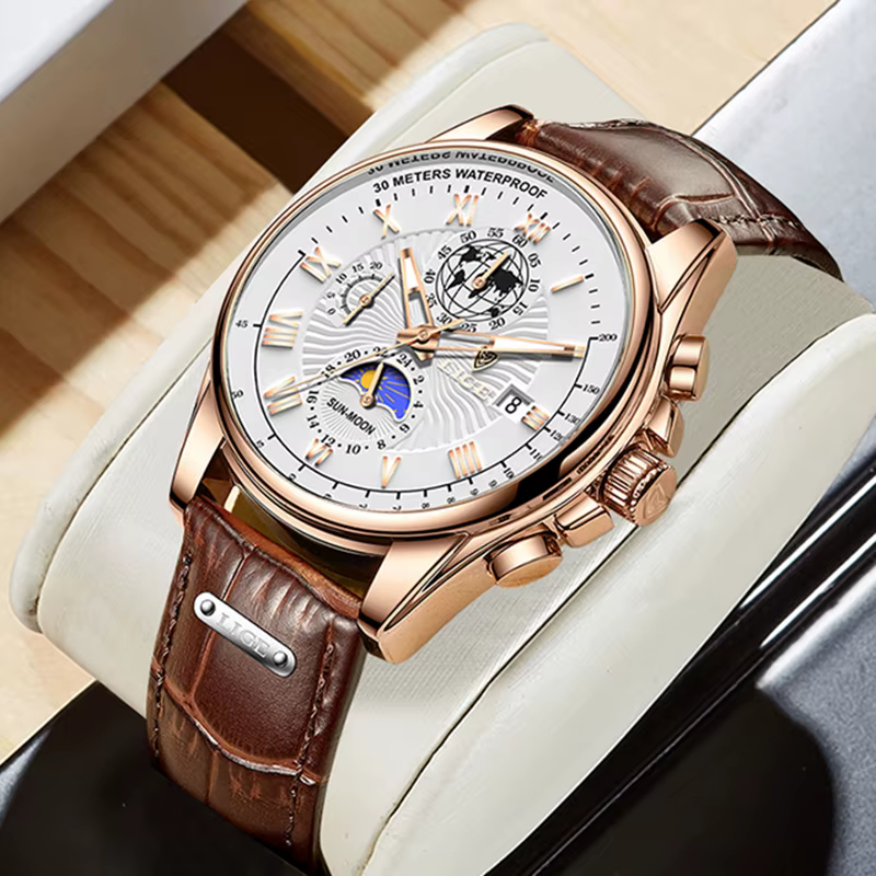 Montre de luxe en cuir pour homme