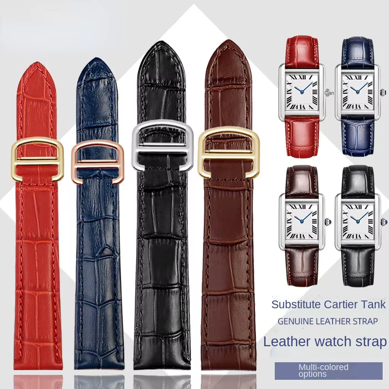 Bracelet de remplacement en cuir véritable pour Cartier Tank Solo hommes femmes chaîne de montre bleu rouge rose