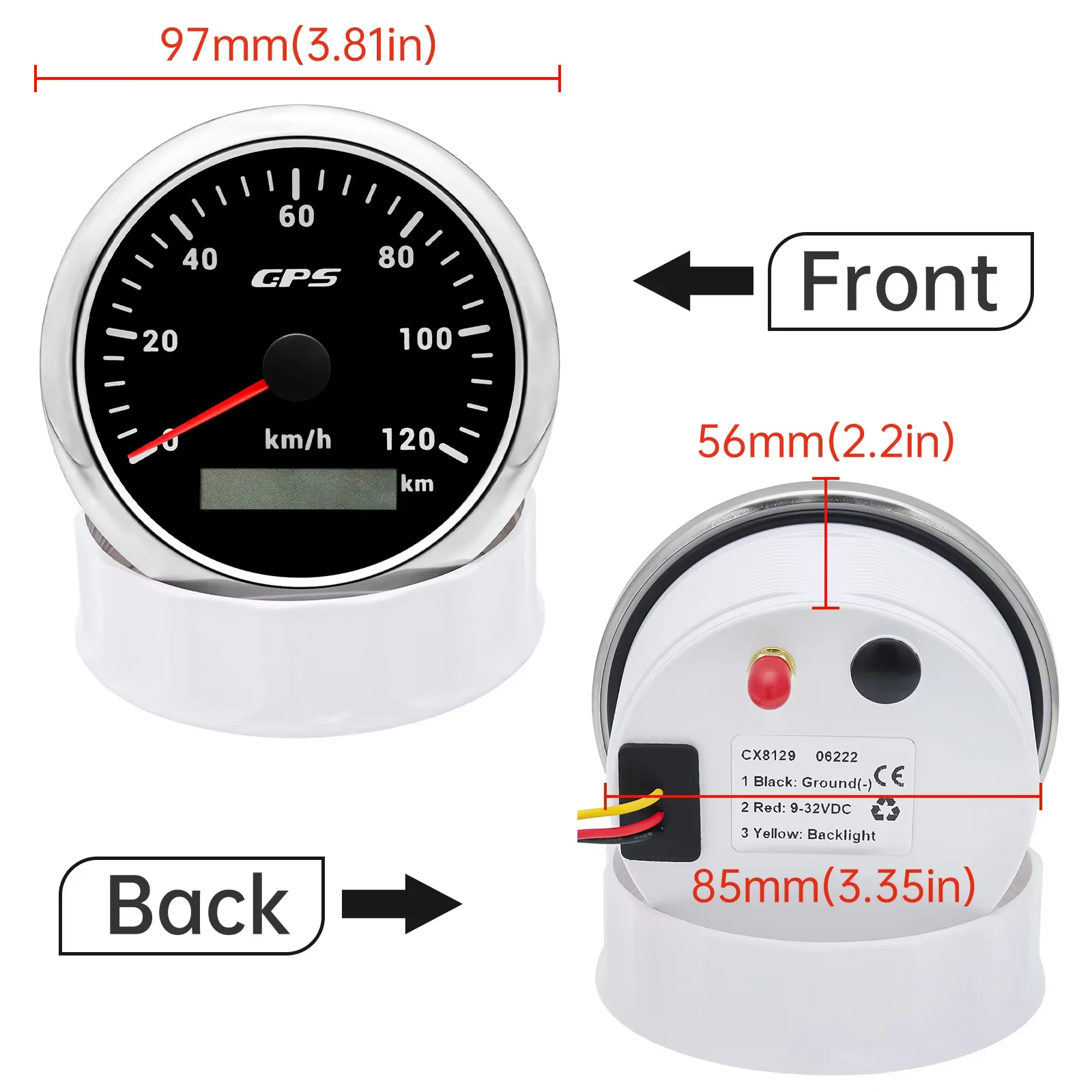 Compteur de vitesse GPS universel 85MM, rétroéclairage LED 7 couleurs, pour moto, bateau, camion, 60 km/h, 200 km/h