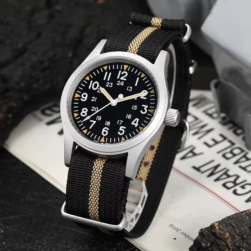 Militado ML05 38mm montre militaire mis5 2035 mouvement bombé saphir cristal C3 vert lumineux 10Bar étanche montres Vintage