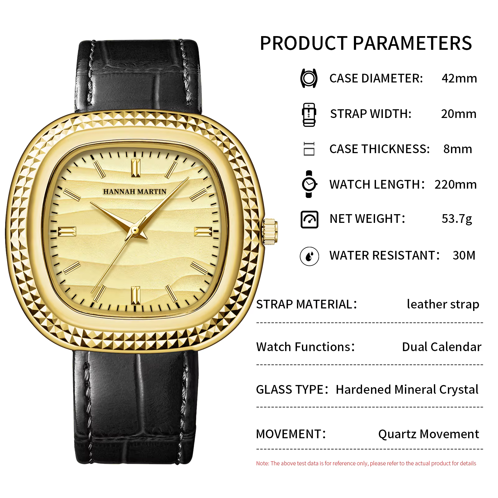 HANNAH MARTIN marque montre en cuir noir ovale 40mm horloge de travail affaires JP mouvement à Quartz 3Bar étanche montres de sport militaire
