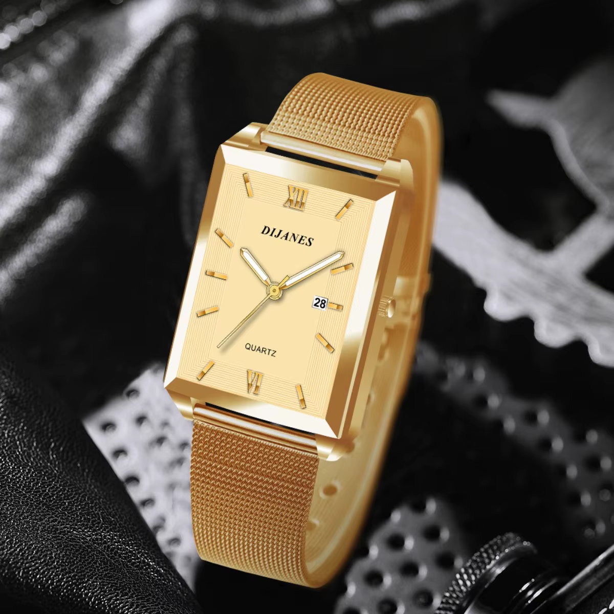 Montre-bracelet à quartz rectangulaire en acier inoxydable pour hommes