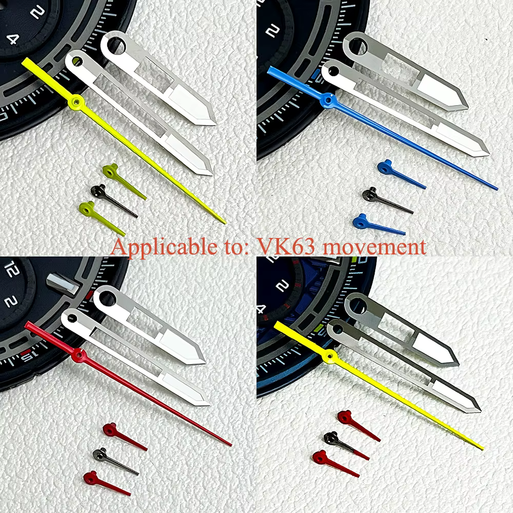 Kit d'aiguilles de montre lumineuses vertes VK63 - Aiguilles rouges
