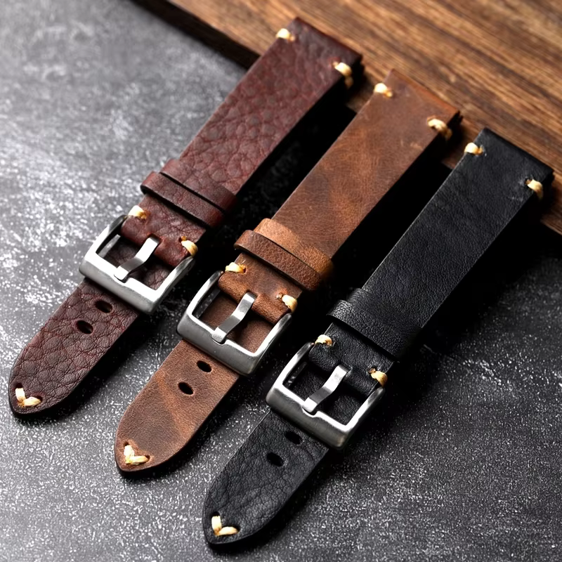 Bracelet de montre vintage en cuir véritable fait main 18 20 22MM
