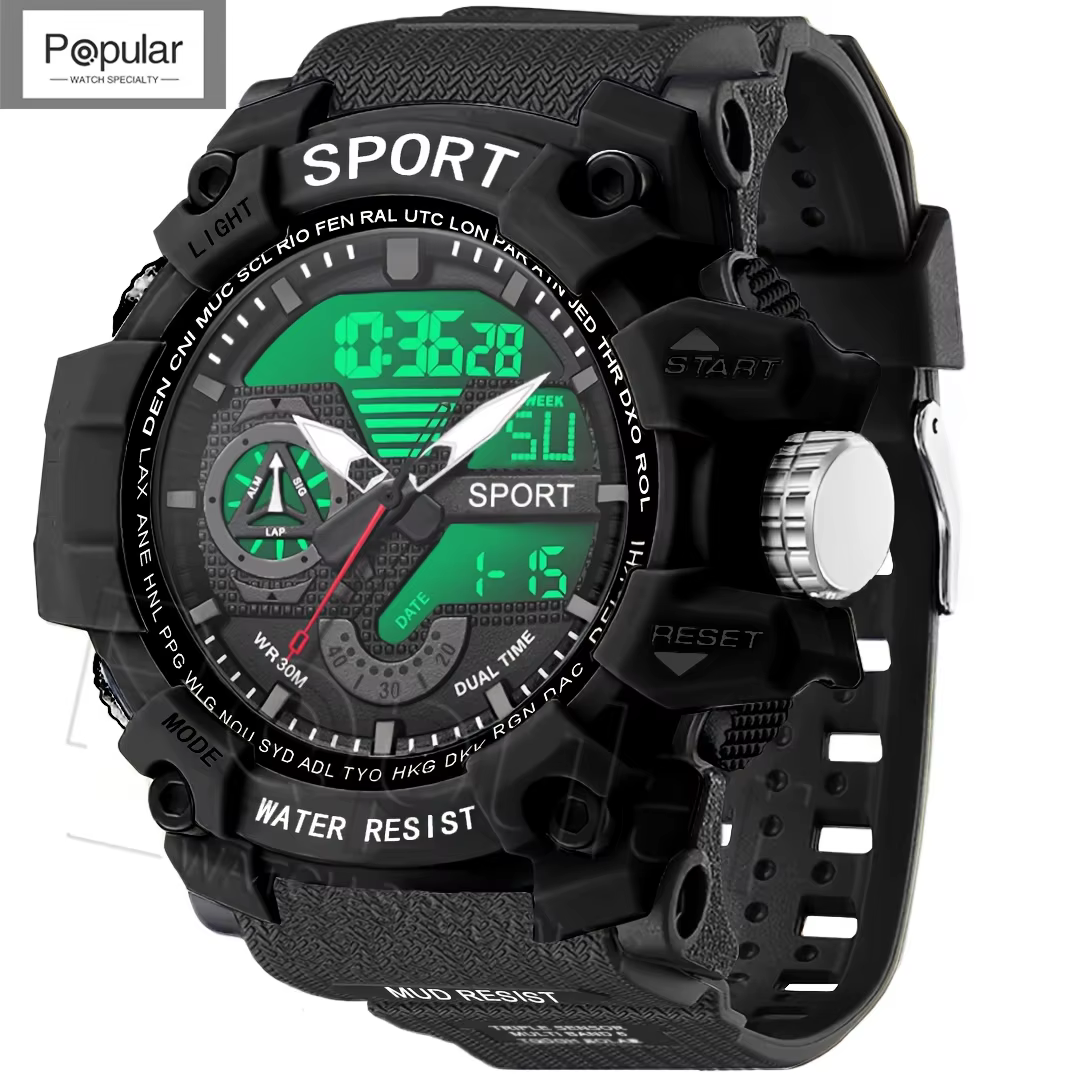 Montres de Sport de mode hommes montre-bracelet résistante aux chocs LED alarme chronomètre horloge militaire