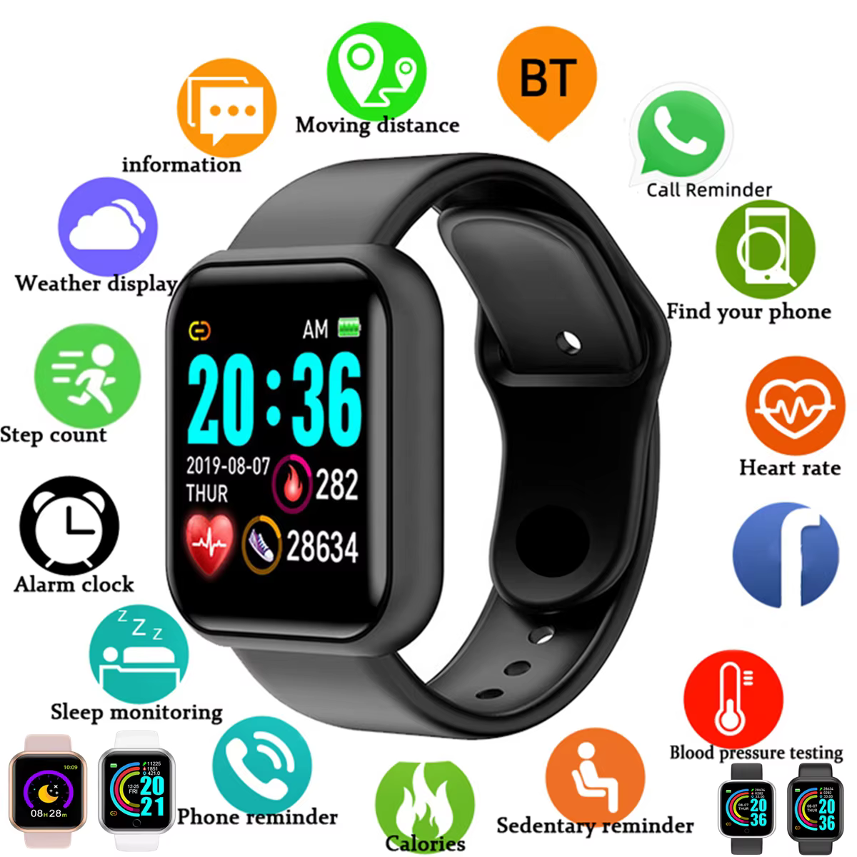 Montre intelligente femmes hommes contrôle de la musique Bluetooth calories moniteur de Fitness Smartwatch course