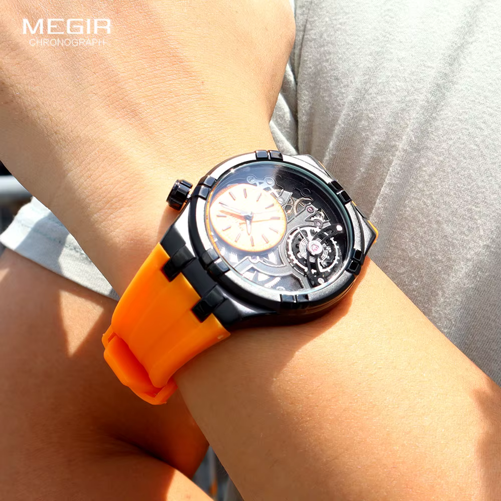 Montre analogique sportive MEGIR Orange pour homme