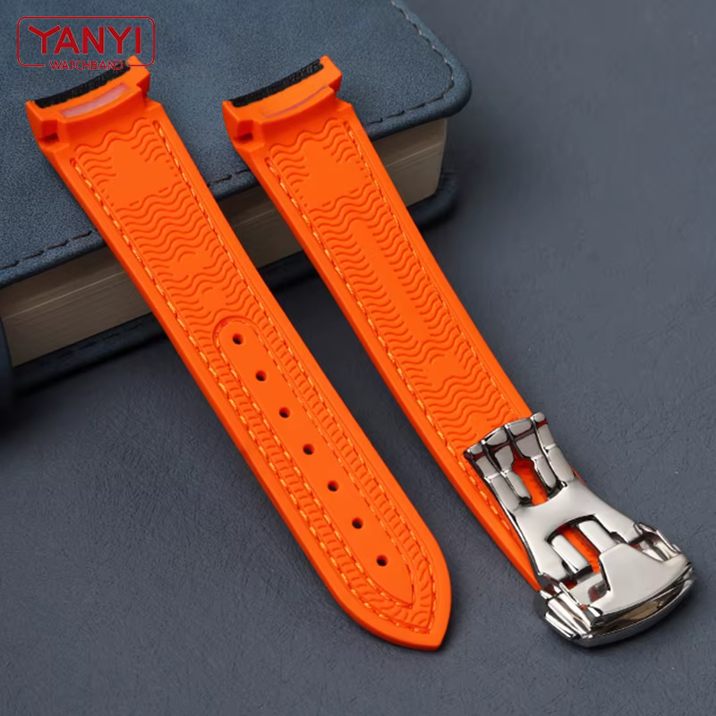 Bracelet de montre en caoutchouc pour Omega Planet Ocean 600 Quarter Orange Seamaster 300