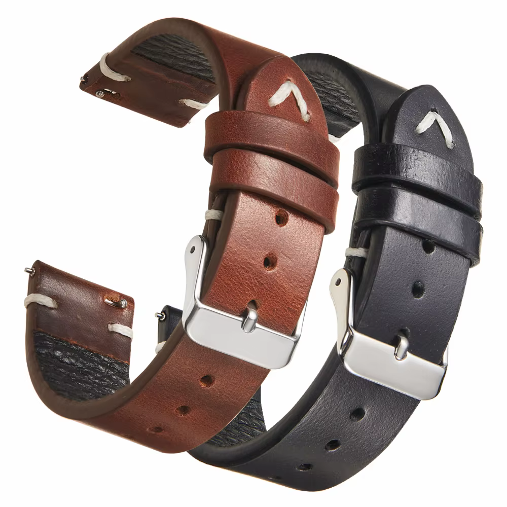 Vintage véritable 18mm 19mm 20mm 22mm huile cire cuir Bracelet de montre bracelets pour Seiko pour Samsung Galaxy bande