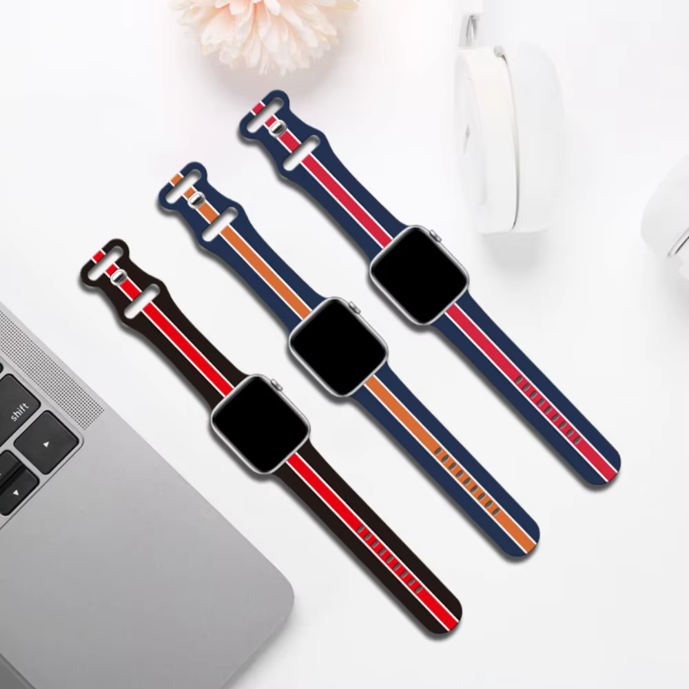 Bracelet imprimé à rayures en Silicone pour Apple Watch