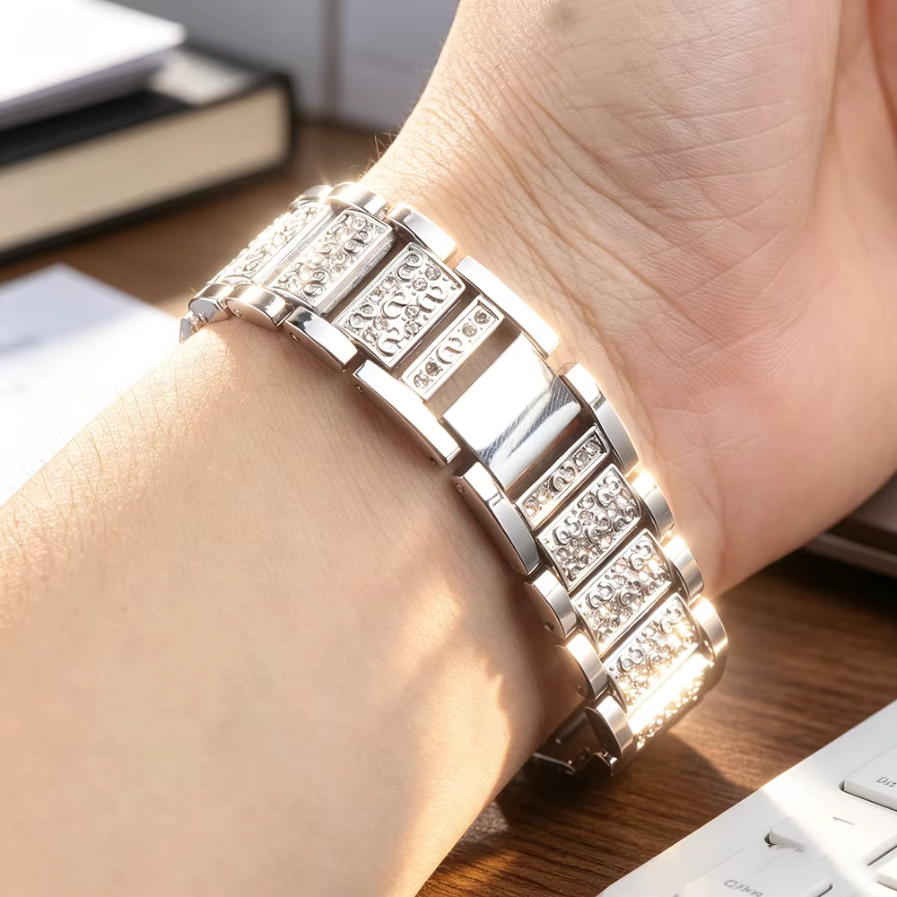 Bracelet en métal avec strass pour Apple Watch