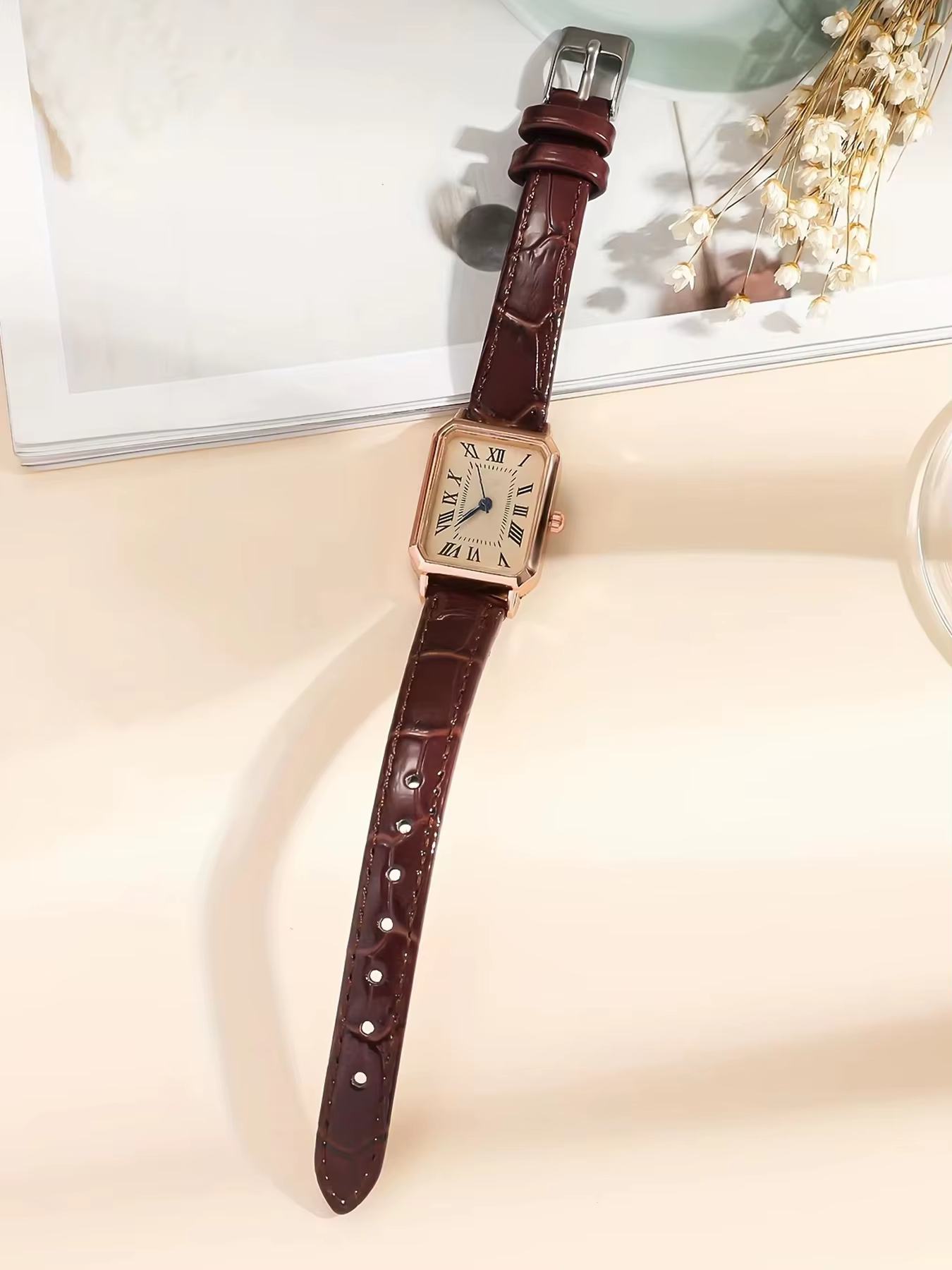 Montre à quartz rectangulaire pour femmes et filles