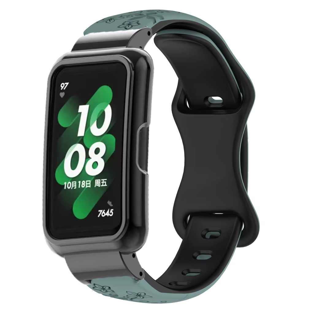 Ensemble 2 en 1 boîtier métallique et bracelet en Silicone gaufré bicolore pour Huawei Watch Band6/7/8/9/10