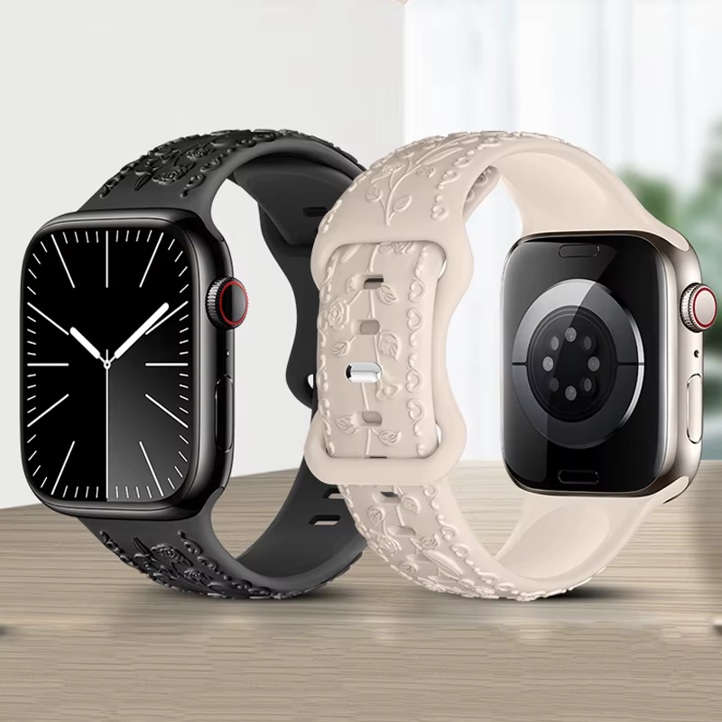 Bracelet gravé de fleurs pour Apple Watch
