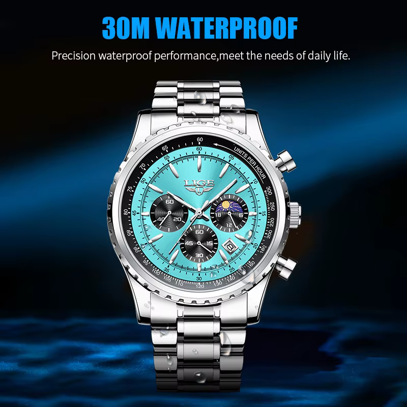 Relogio Masculino LIGE nouveaux hommes montre avec entièrement en acier étanche