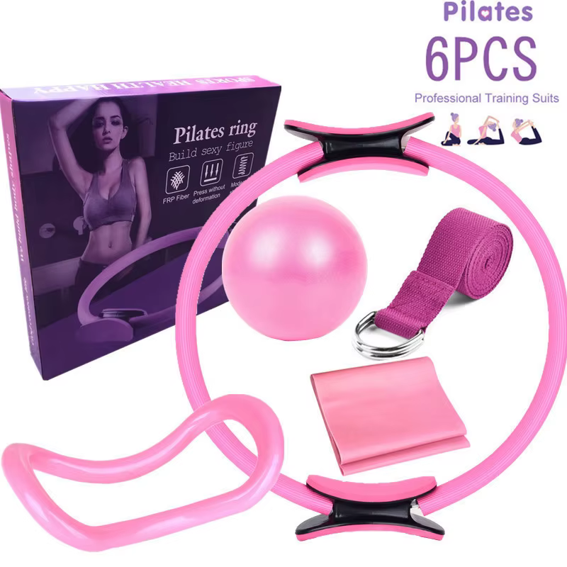 Kit de Démarrage de Yoga, Ensemble de 6 Pièces, Cercle Pilates, Anneau de Yoga, Ceinture en Latex, Serviette avec Bande artificiel astique de 25cm