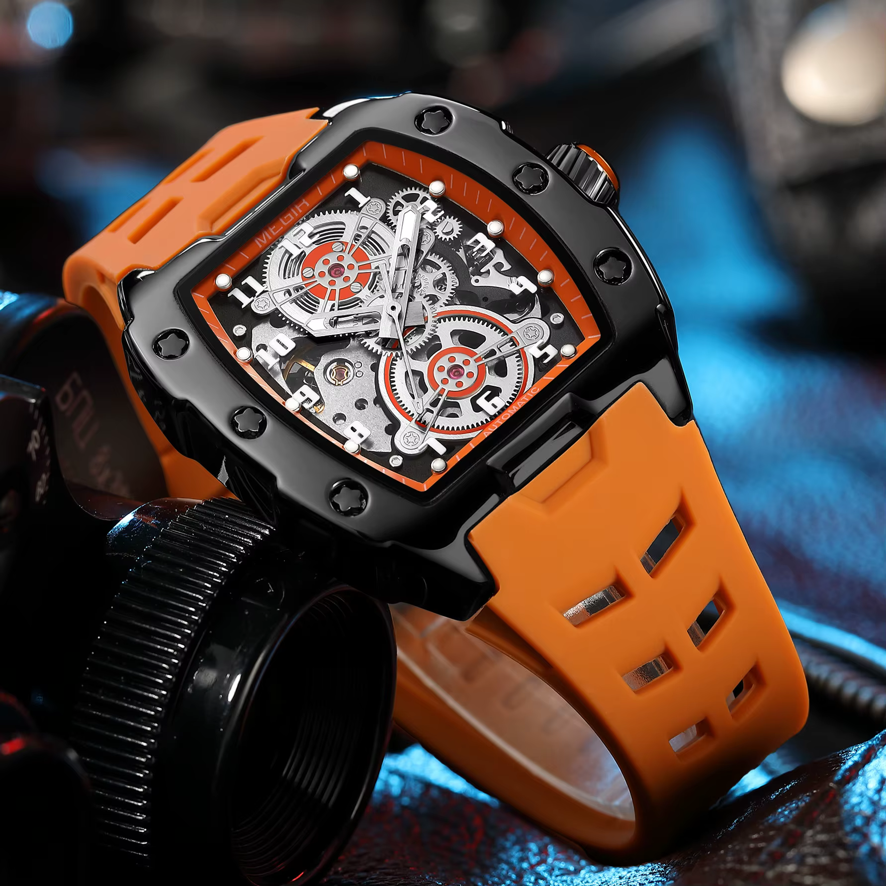 MEGIR marque mode montre mécanique pour hommes Sport évidé automatique montre-bracelet lumineux étanche horloge Reloj Hombre 8602