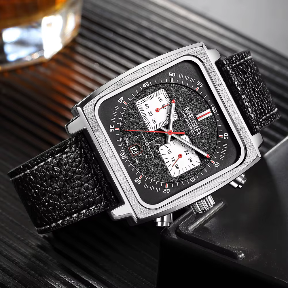 MEGIR 2182 luxe mode sport chronographe multi-fonctionnel militaire en cuir Date montres pour hommes Relogio Masculino