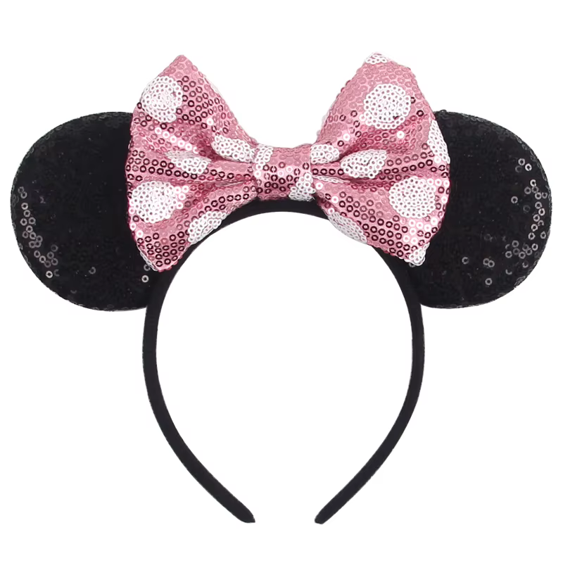 1pc Bandeau classique à sequins Mickey Minnie 3,5 " avec oreilles de souris, accessoire de cheveux tendance à pois pour femme, idéal pour les fêtes et les parcs à thème
