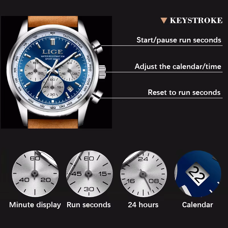 Montre-bracelet chronographe Shoous étanche pour homme