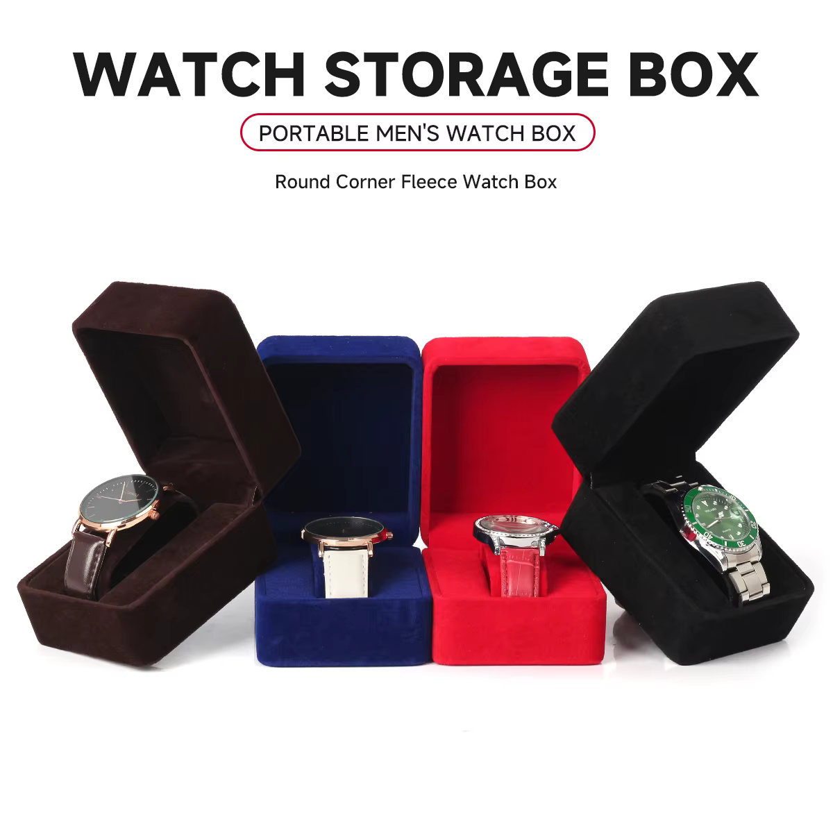 Boîte de montre en velours à coins ronds pour montre connectée