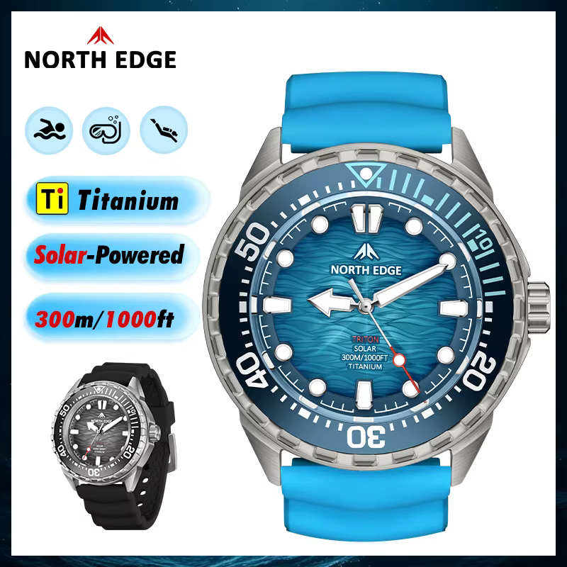 NORTH EDGE TRITON-Ti montre de plongée à énergie solaire boîtier en alliage de titane hommes montres à Quartz de luxe