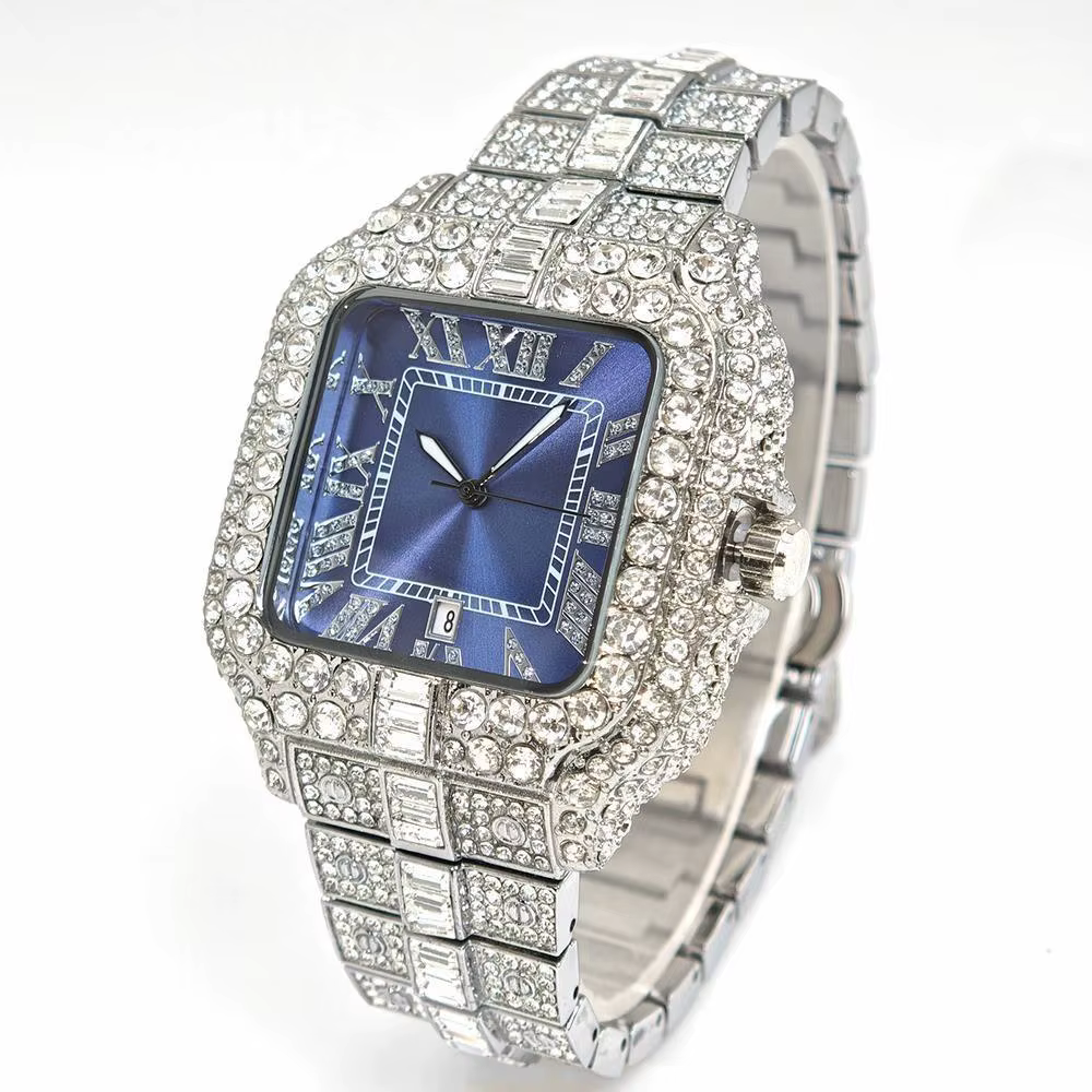 UNIGUET montre carrée pour hommes mode glacé montres à Quartz homme Hip Hop diamant bijoux montre-bracelet Rock garçon Reloj Hombre
