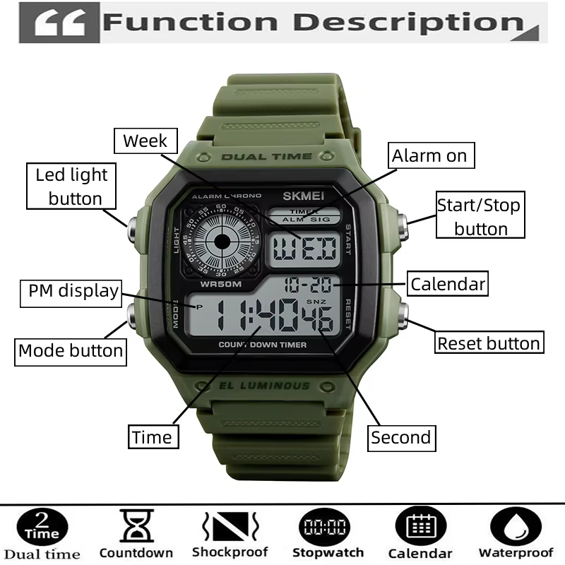 Montres-bracelets numériques étanches pour hommes