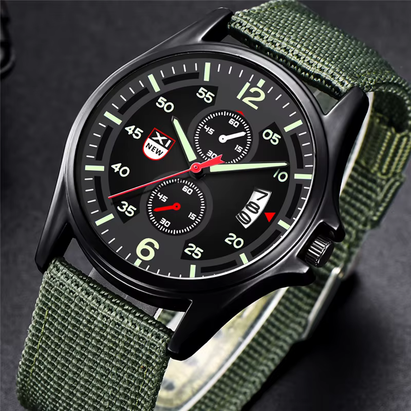 Reloj Hombre véritable marque XINEW hommes montres noir étudiants garçons mode bracelet en Nylon armée sport Date montre Relogio Masculino