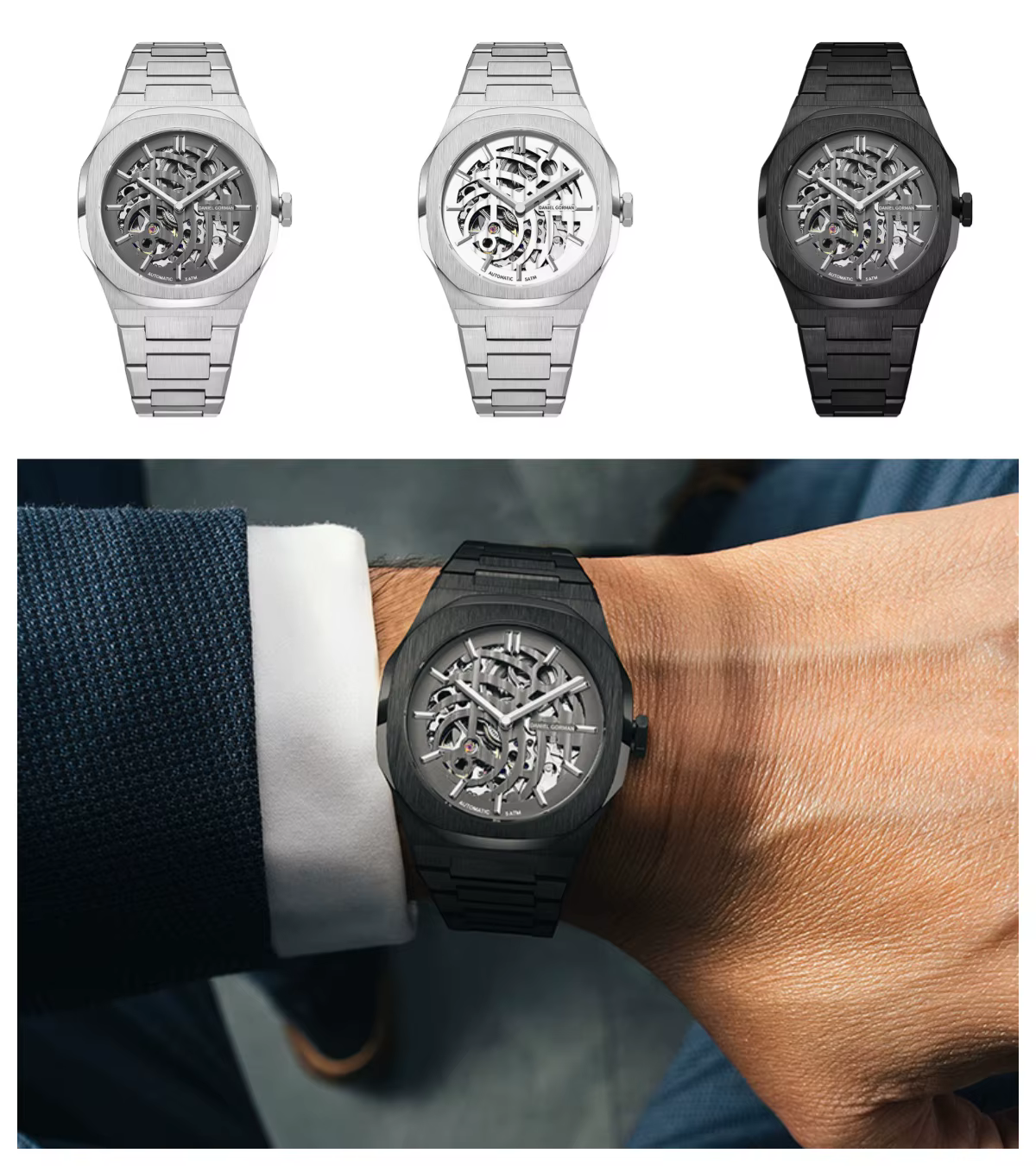 DANIEL GORMAN luxe automatique hommes mécanique squelette sport étanche lumineux montre-bracelet haut de gamme verre saphir