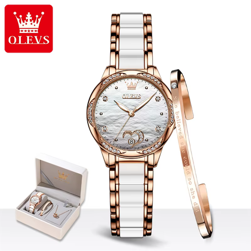 OLEVS Top marque de luxe en céramique montre mécanique pour les femmes mode diamant Bracelet et collier ensemble