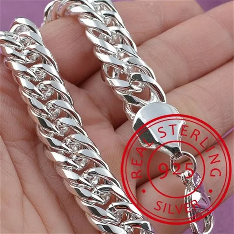Bracelet à breloques en argent regardé 925 pour hommes et femmes