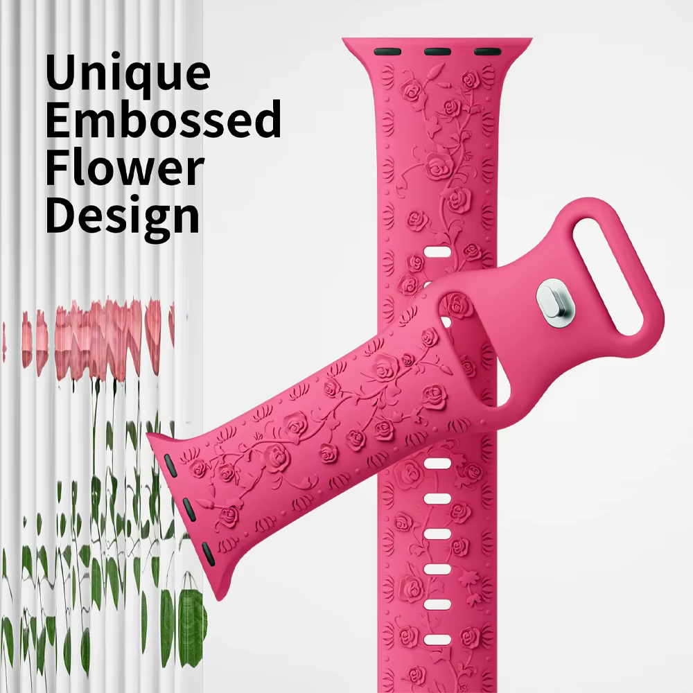 Bracelet en silicone gravé floral pour Apple Watch Band