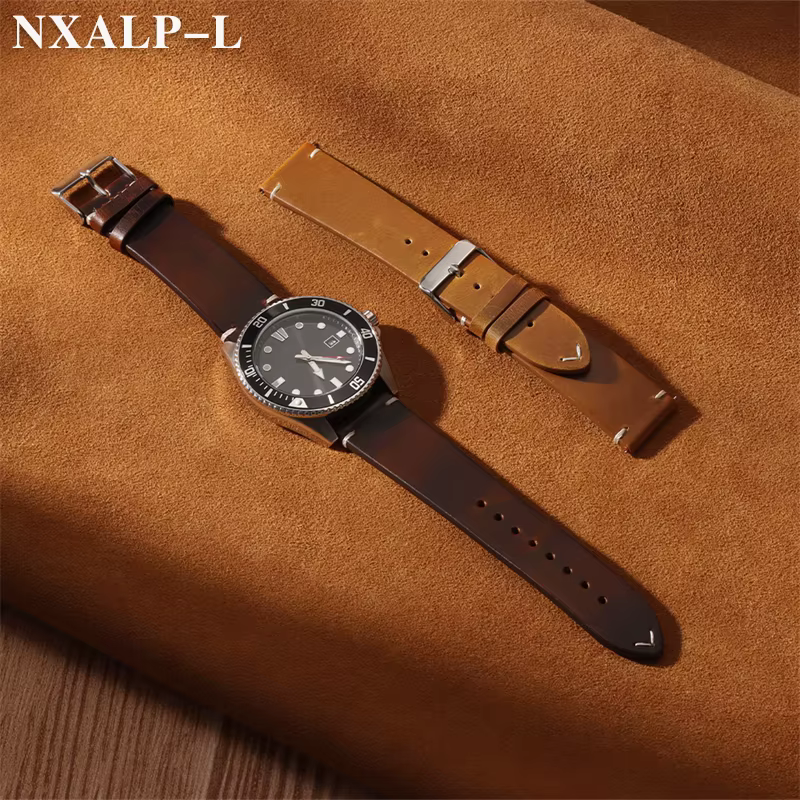 Bracelet de montre Vintage en cuir de cire d'huile pour Omega